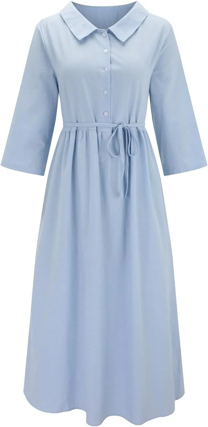 Cotton Linen Dresses for Women Summer Embroidered Sleeve A Line Comfy Cotton Maxi Dress Trendy Summer Vacation Clothes