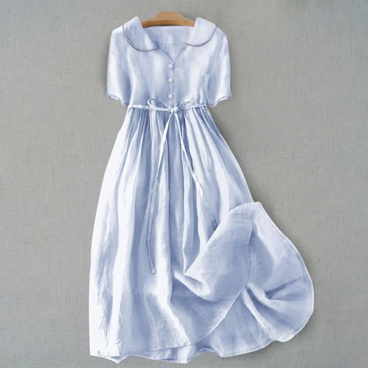 Cotton Linen Dresses for Women Summer Embroidered Sleeve A Line Comfy Cotton Maxi Dress Trendy Summer Vacation Clothes