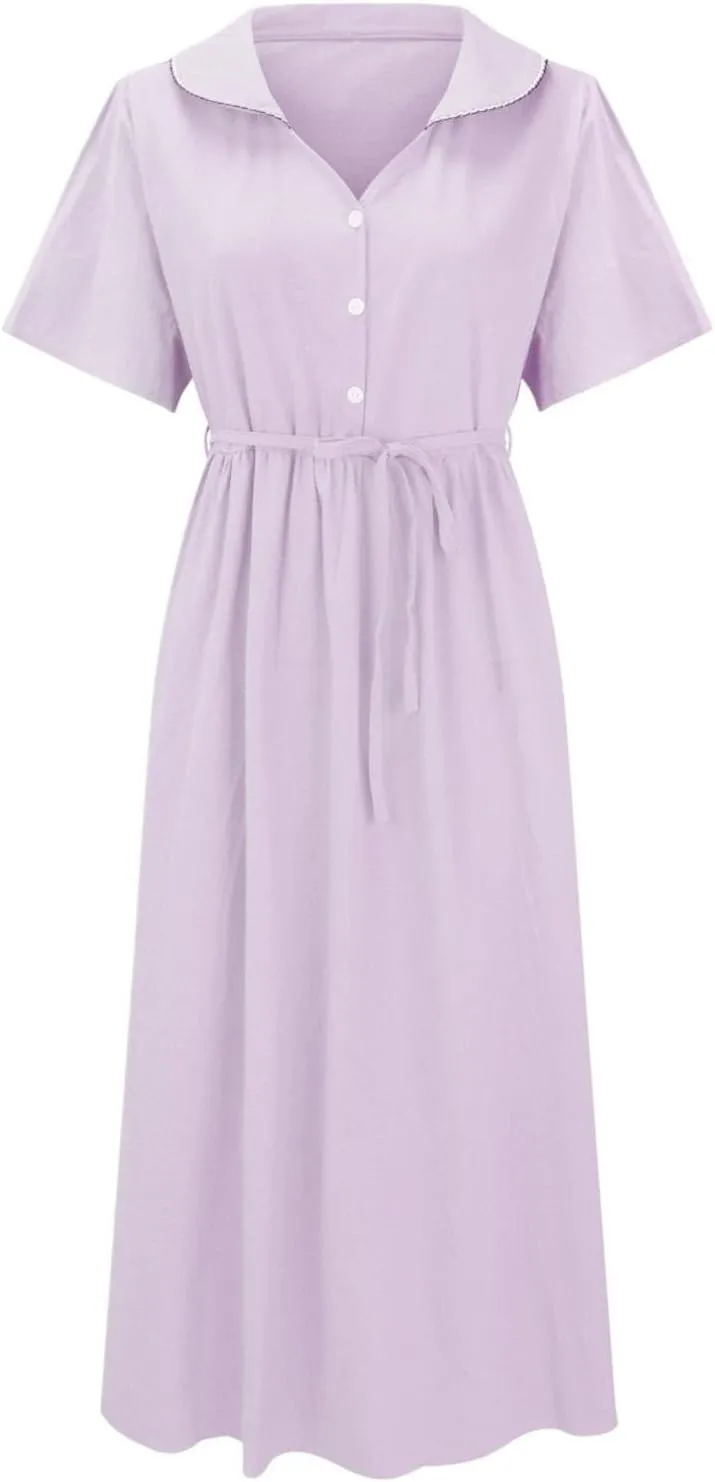Cotton Linen Dresses for Women Summer Embroidered Sleeve A Line Comfy Cotton Maxi Dress Trendy Summer Vacation Clothes