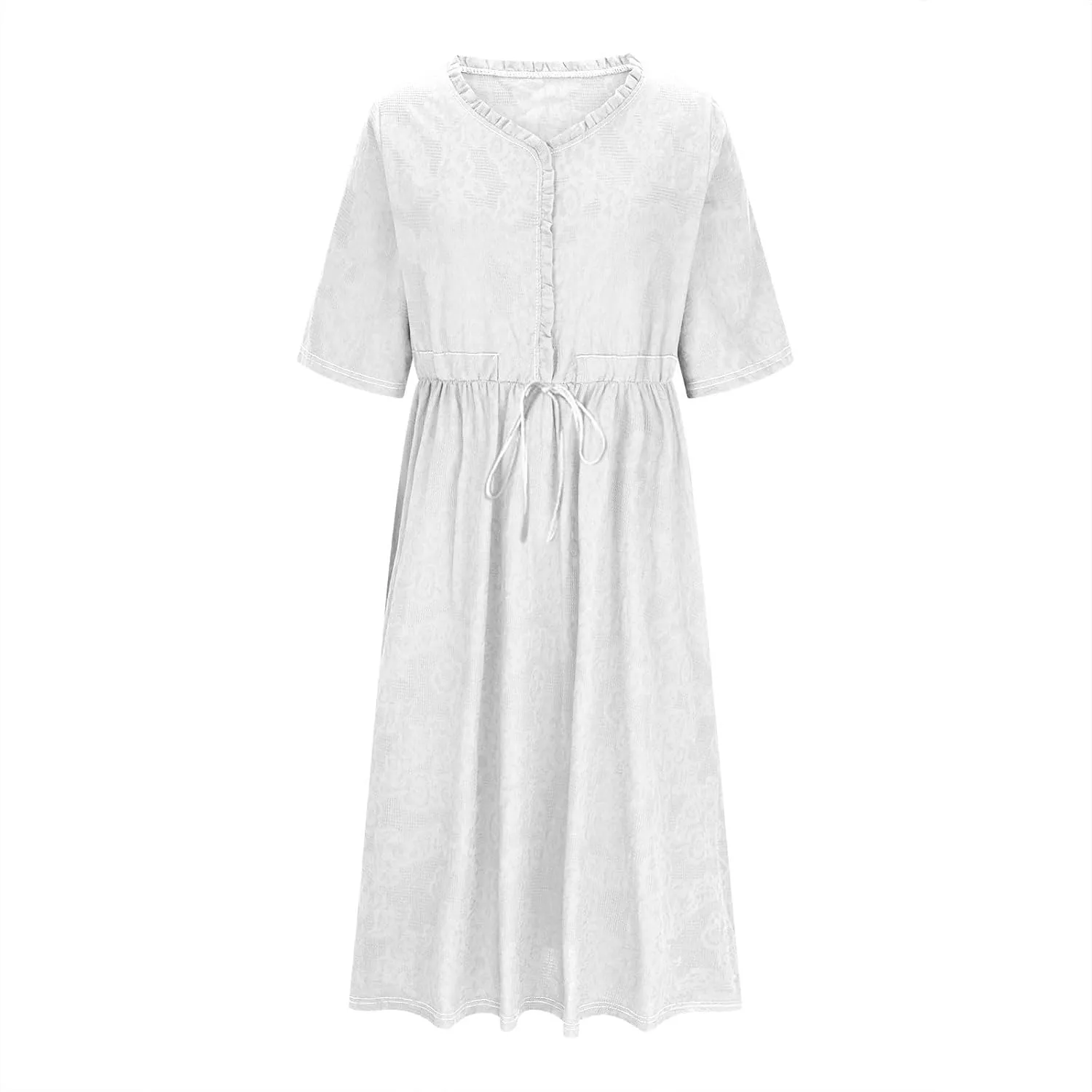 Cotton Linen Dresses for Women Summer Embroidered Sleeve A Line Comfy Cotton Maxi Dress Trendy Summer Vacation Clothes