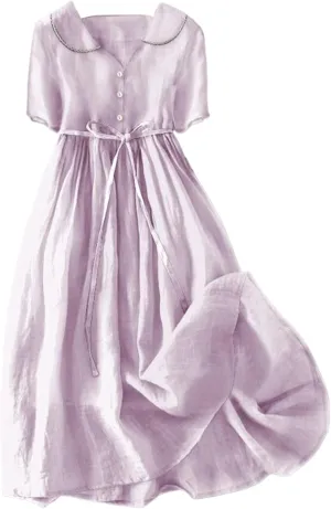 Cotton Linen Dresses for Women Summer Embroidered Sleeve A Line Comfy Cotton Maxi Dress Trendy Summer Vacation Clothes
