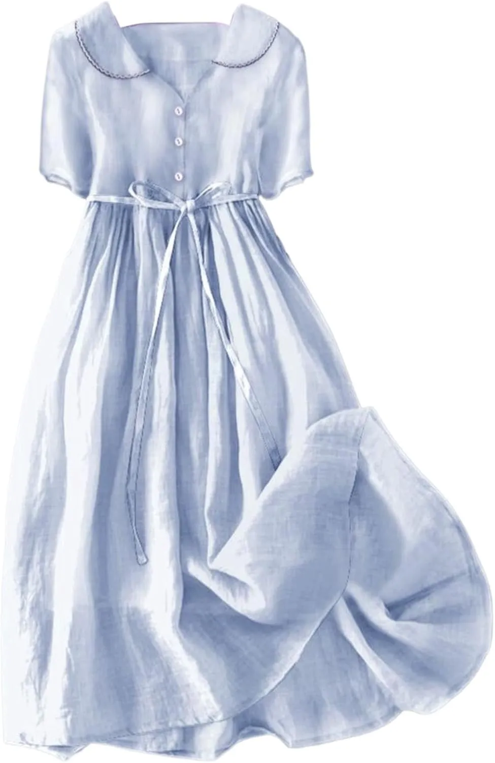 Cotton Linen Dresses for Women Summer Embroidered Sleeve A Line Comfy Cotton Maxi Dress Trendy Summer Vacation Clothes
