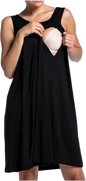 Cotton Sleeveless Nursing Nightgown Women Comfy Maternity Pregnancy Tank Dress Labor Delivery Breastfeeding Dresses