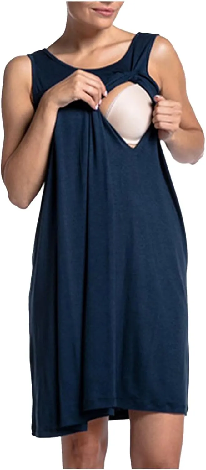 Cotton Sleeveless Nursing Nightgown Women Comfy Maternity Pregnancy Tank Dress Labor Delivery Breastfeeding Dresses