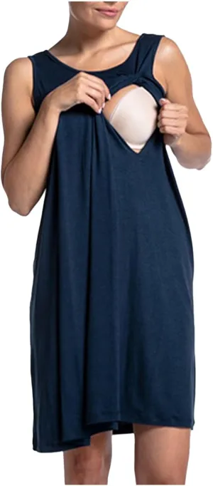 Cotton Sleeveless Nursing Nightgown Women Comfy Maternity Pregnancy Tank Dress Labor Delivery Breastfeeding Dresses