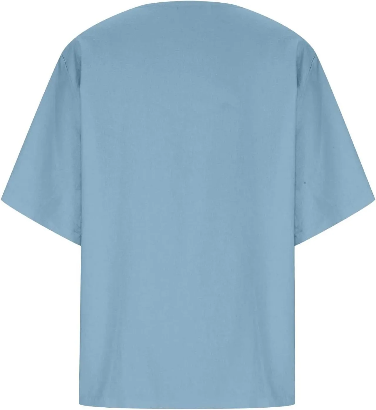 Cotton T Shirts Women Short Sleeve Crewneck Button Down Cotton Linen Blouses Causal Dressy Summer Beach Tops Pullover