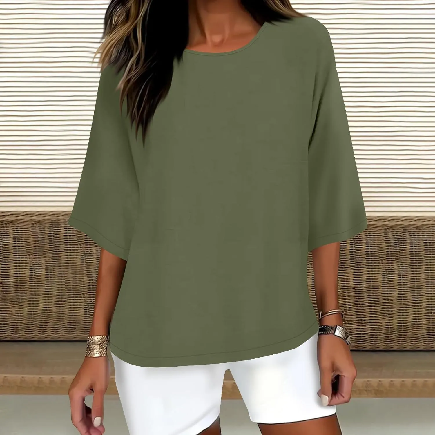 Cotton Tshirts for Women Casual Linen Tops Loose Fit Half Sleeve Plain Shirts Soft Crewneck Summer Cotton Linen Tops