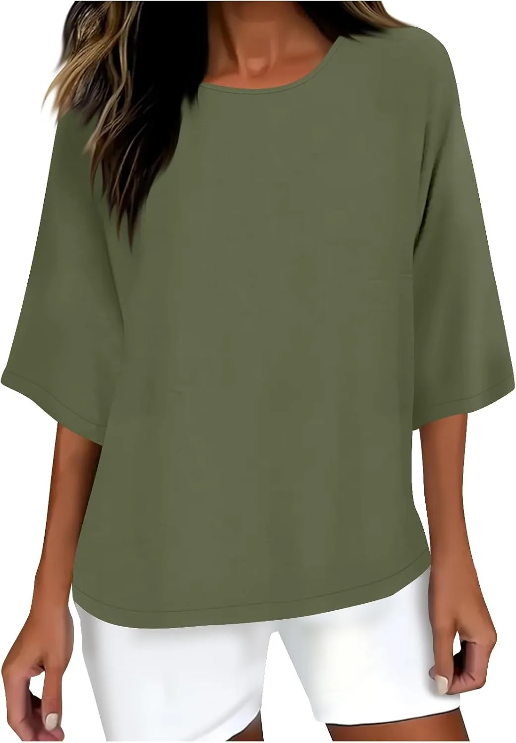 Cotton Tshirts for Women Casual Linen Tops Loose Fit Half Sleeve Plain Shirts Soft Crewneck Summer Cotton Linen Tops