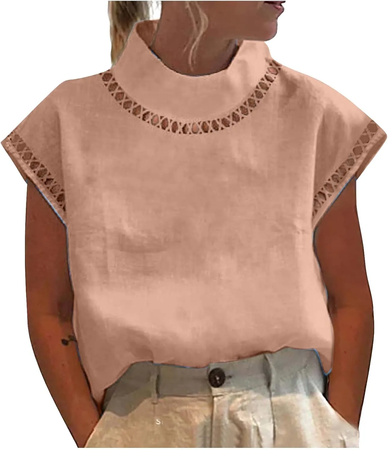 Cotton Tshirts for Women Elegant Cap Sleeve Solid Cotton Linen Tops Summer Fashion Blouse Going Out Trendy Clothes