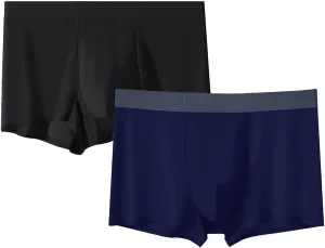 DGHM-JLMY Men's Ice Silk Summer Thin Underwear Seamless Solid Color Boyshort Breathable Boxer Briefs Shorts 2-Pack