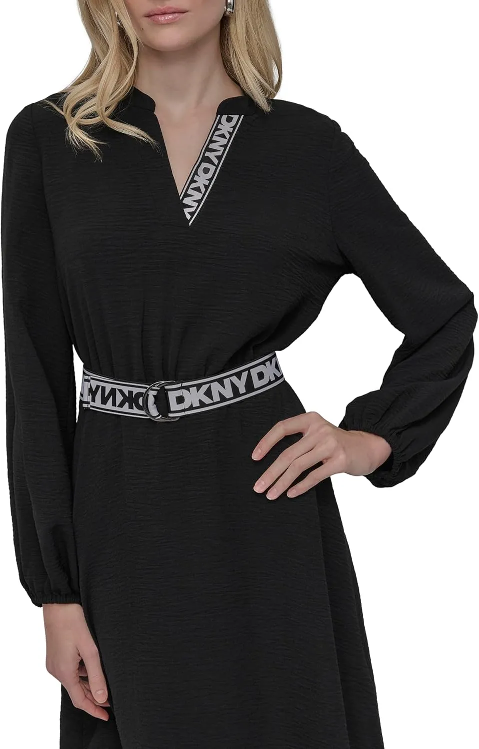 DKNY womens Balloon Sleeve Belted Fit & Flare Mini Dress