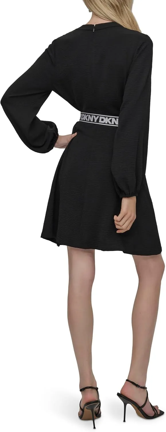 DKNY womens Balloon Sleeve Belted Fit & Flare Mini Dress