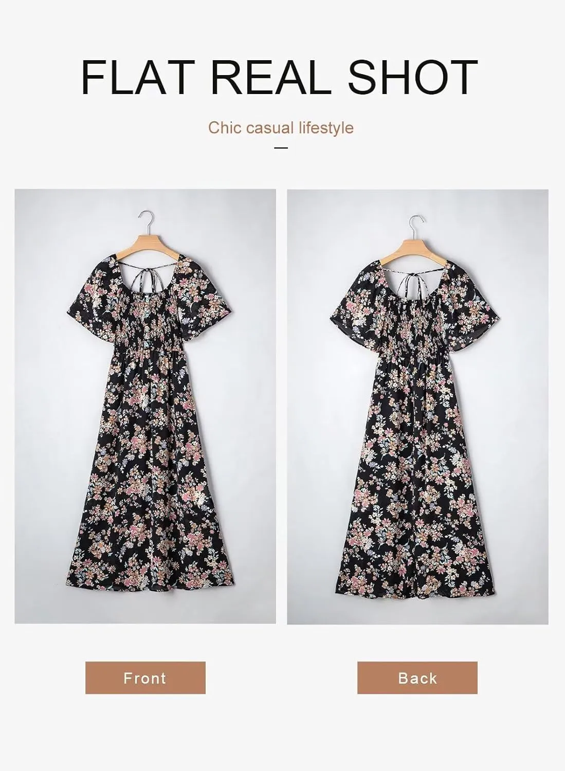 Dokotoo Womens Dresses 2025 Square Neck Tie Backless Summer Dresses Cap Sleeve Floral Buttoned Empire Waist Maxi Dress