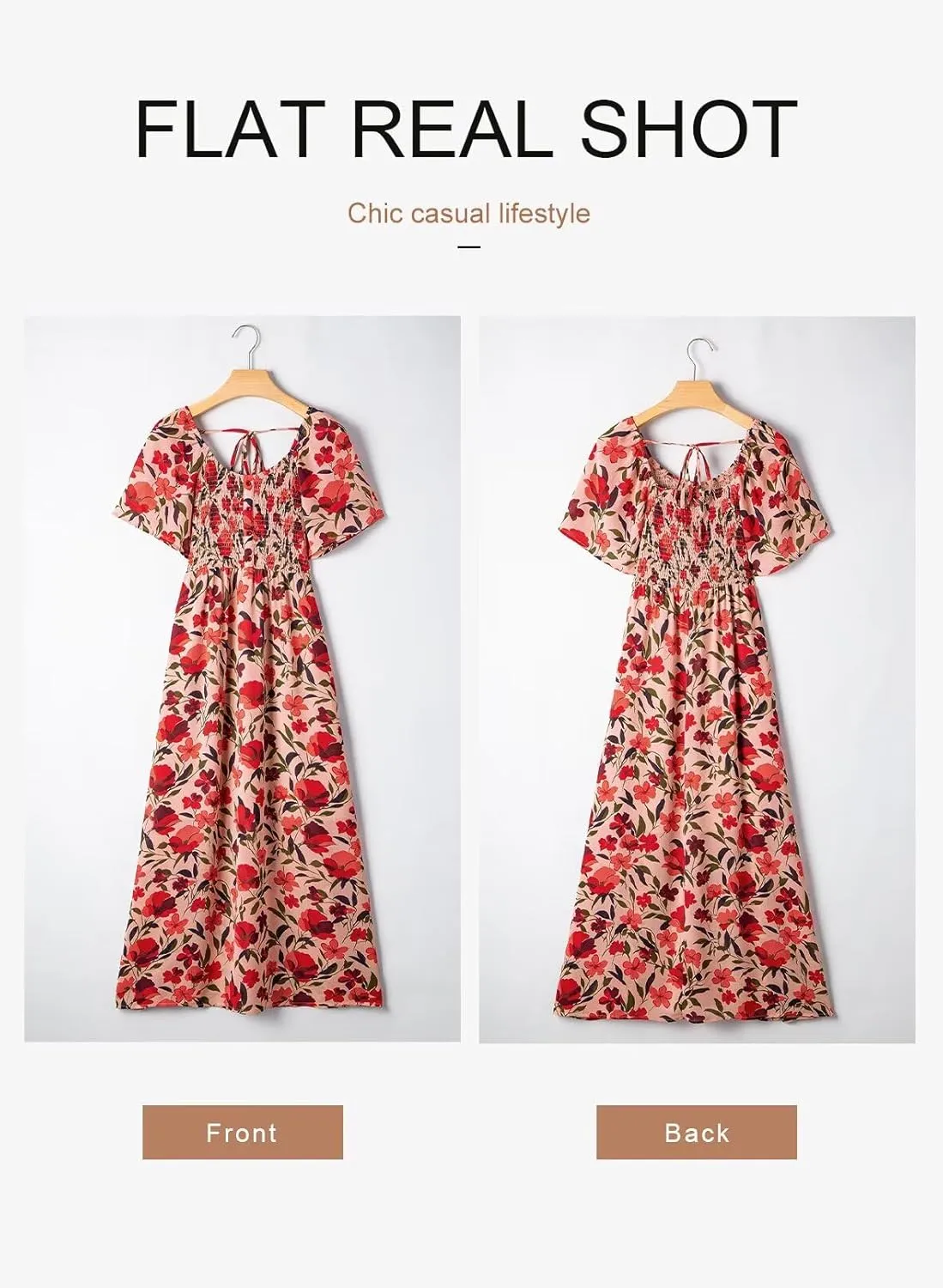 Dokotoo Womens Dresses 2025 Square Neck Tie Backless Summer Dresses Cap Sleeve Floral Buttoned Empire Waist Maxi Dress