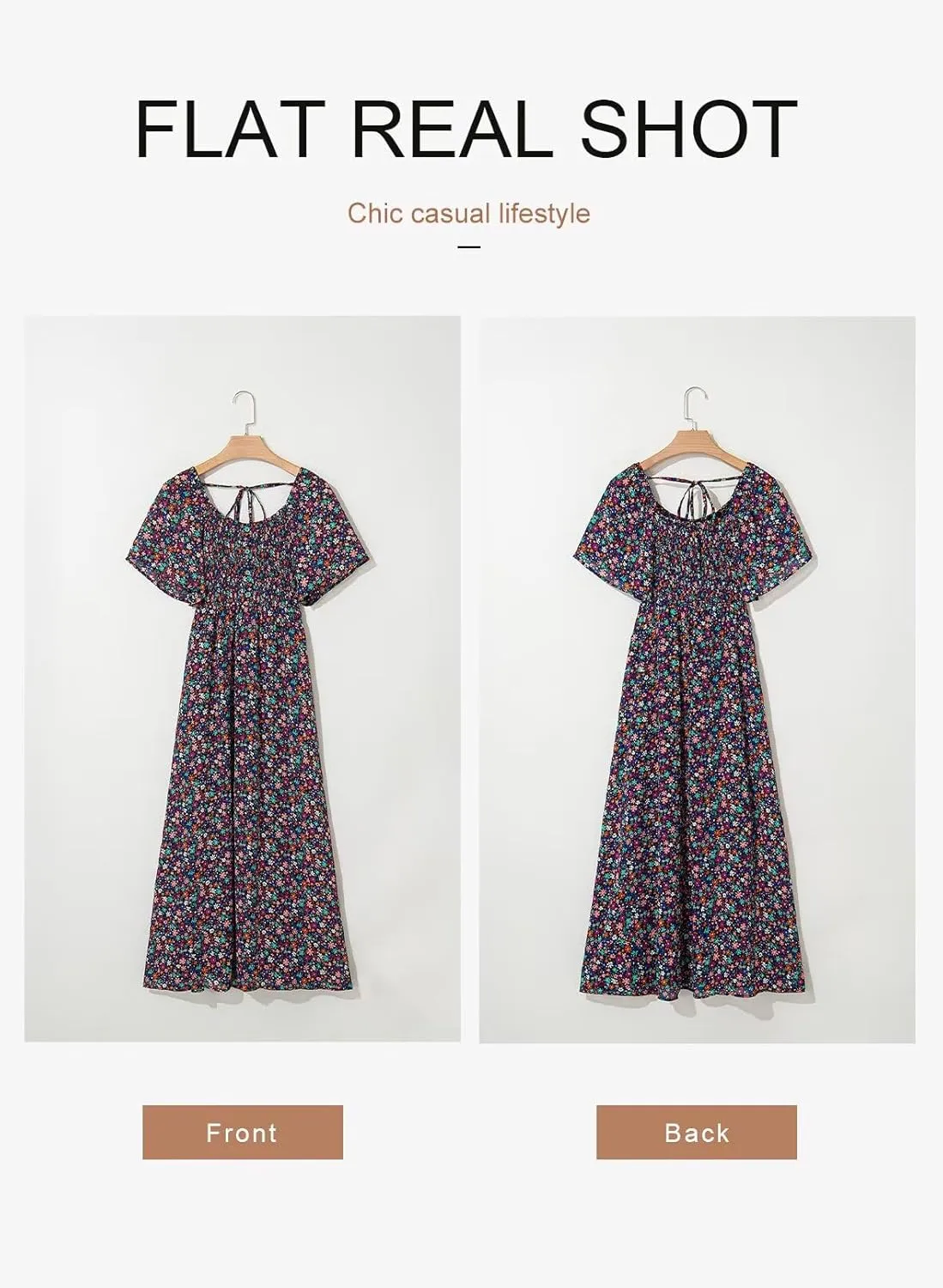 Dokotoo Womens Dresses 2025 Square Neck Tie Backless Summer Dresses Cap Sleeve Floral Buttoned Empire Waist Maxi Dress