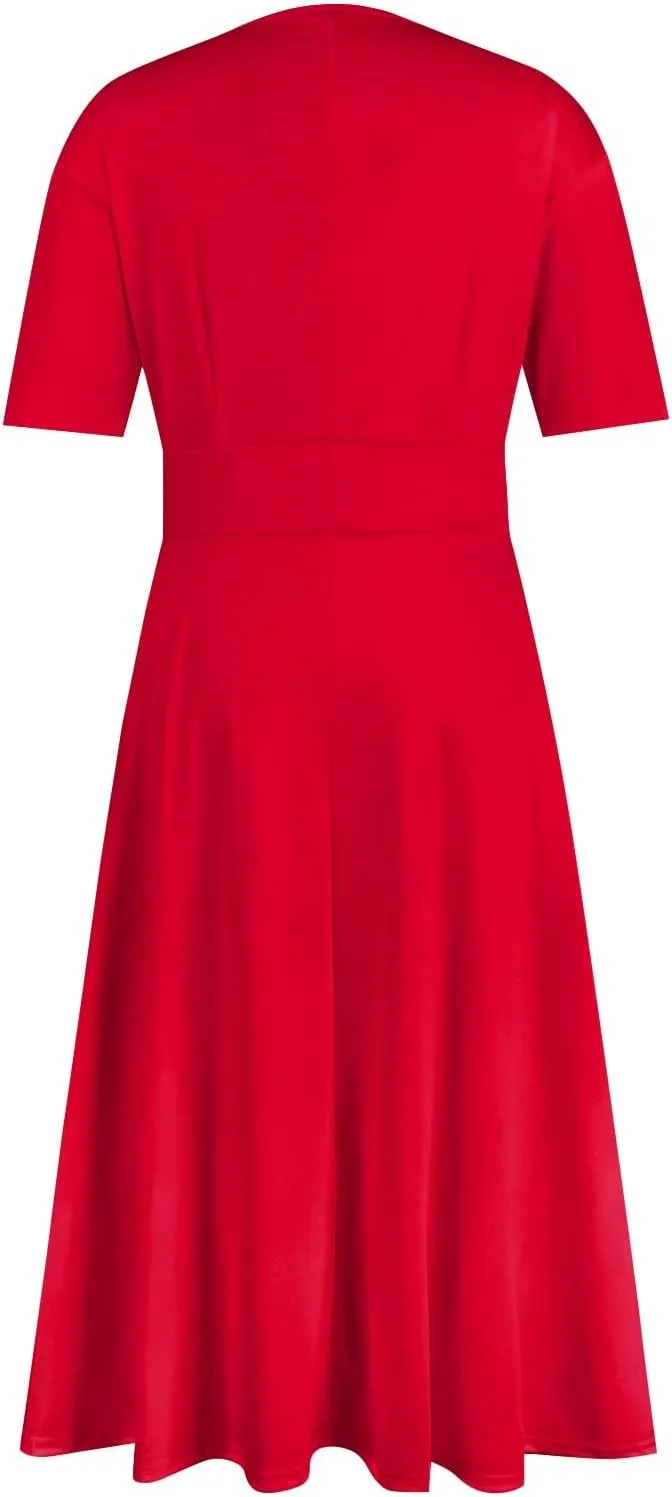 Dresses for Women 2024 Printing Short Sleeve Maxi Dresses A-Line Swing Dress Waist V Neck Comfy Beach Dress