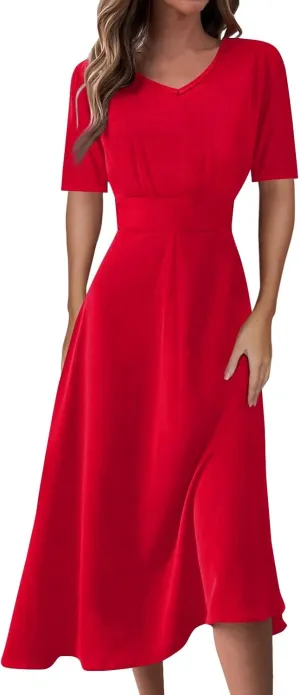 Dresses for Women 2024 Printing Short Sleeve Maxi Dresses A-Line Swing Dress Waist V Neck Comfy Beach Dress