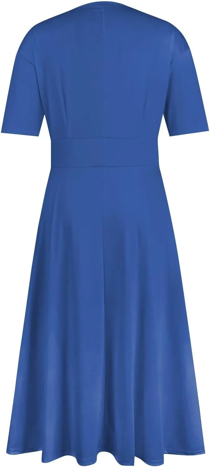 Dresses for Women 2024 Printing Short Sleeve Maxi Dresses A-Line Swing Dress Waist V Neck Comfy Beach Dress