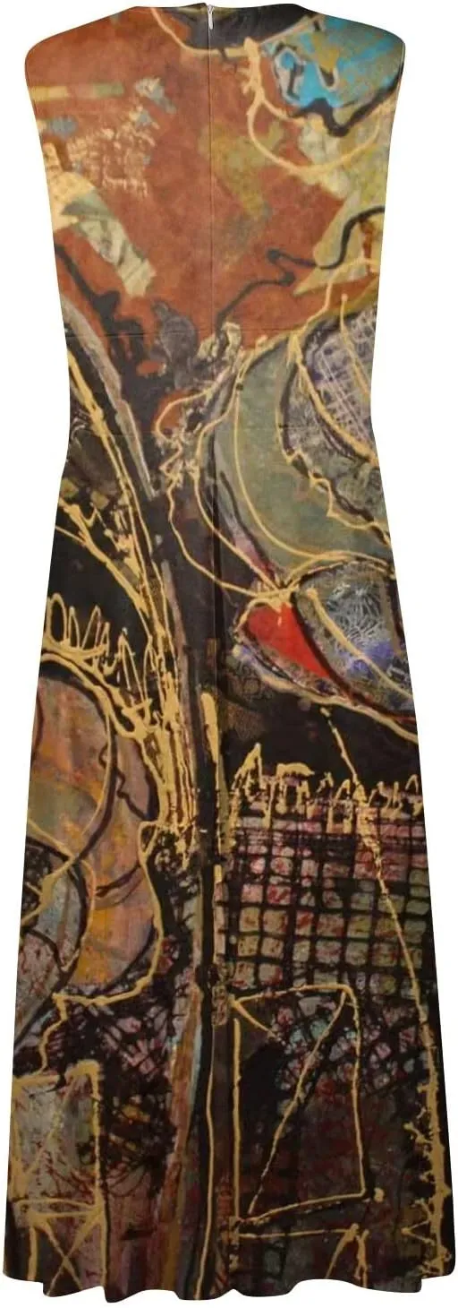 Dresses for Women 2025 Flowy Ruched Wrap V Neck Boho Sundresses Sleeveless Floral Printed Maxi Dress Beach Dresses