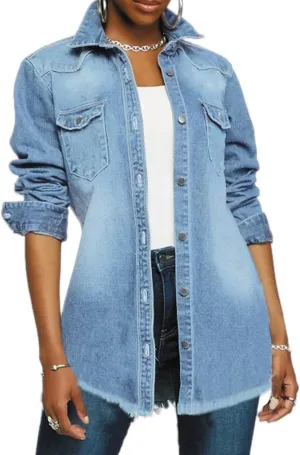 DvaeMalligo Women's Jean Jacket Distressed Button Down Long Sleeve Ripped Oversized Denim Trucker Jean Jackets