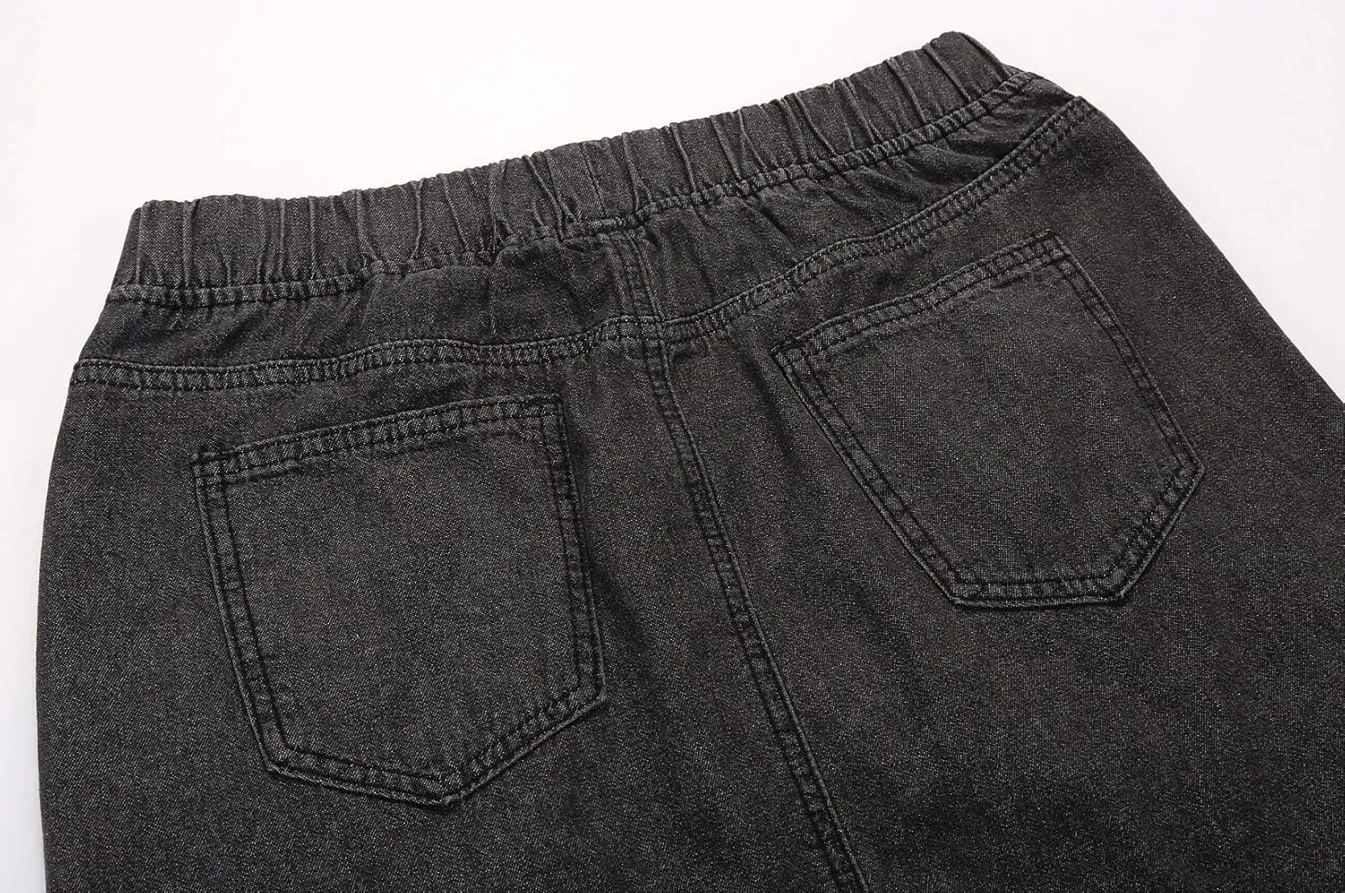 ebossy Women's Casual Elastic Waist Frayed Hem A-Line Distressed Hippie Long Maxi Denim Skirt