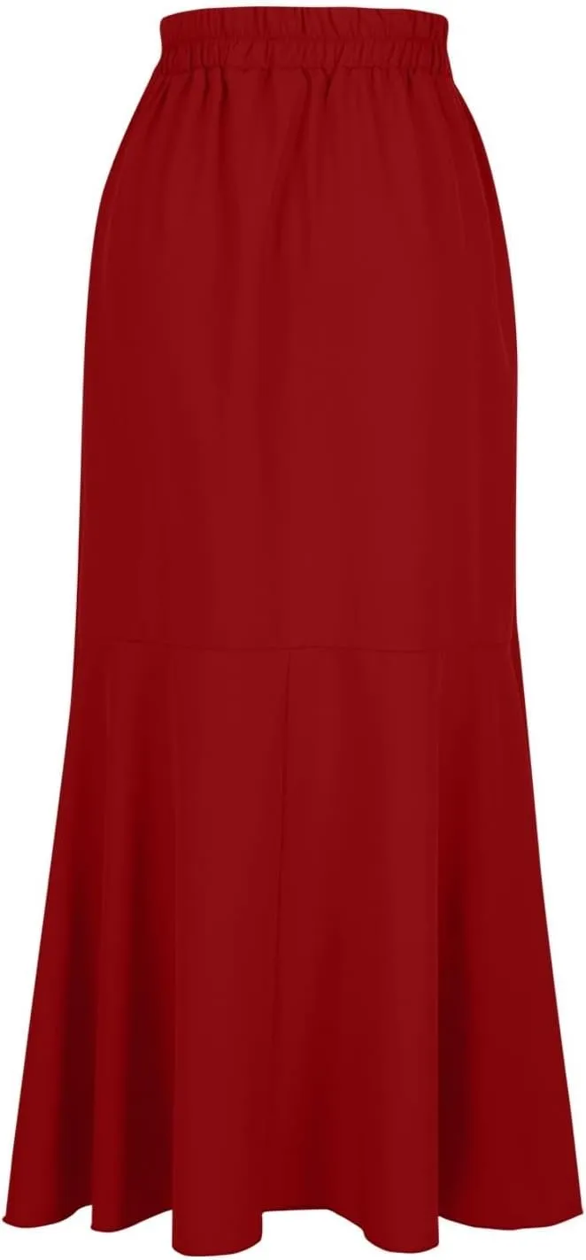 Elegant Irregular Ruffle Hem Maxi Skirts for Women High Waisted Stretch A Line Long Skirt 2025 Stylish Dress