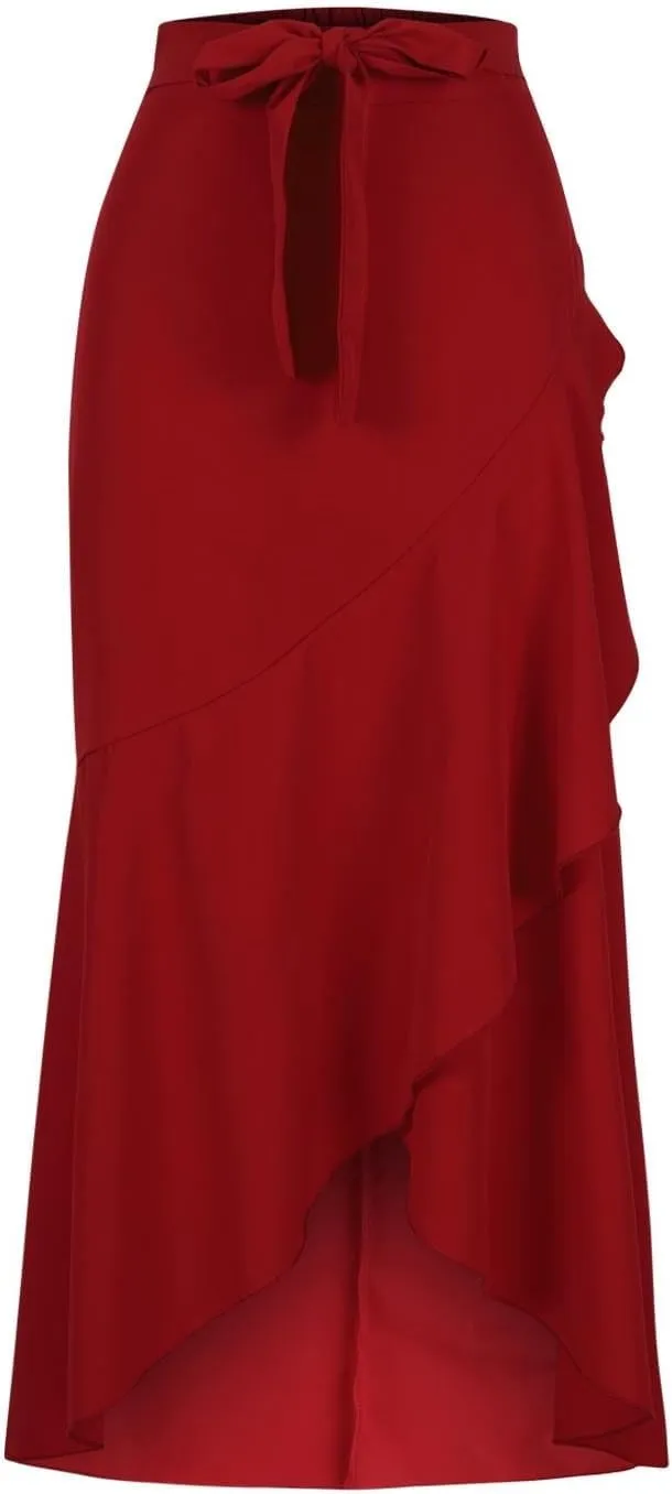 Elegant Irregular Ruffle Hem Maxi Skirts for Women High Waisted Stretch A Line Long Skirt 2025 Stylish Dress