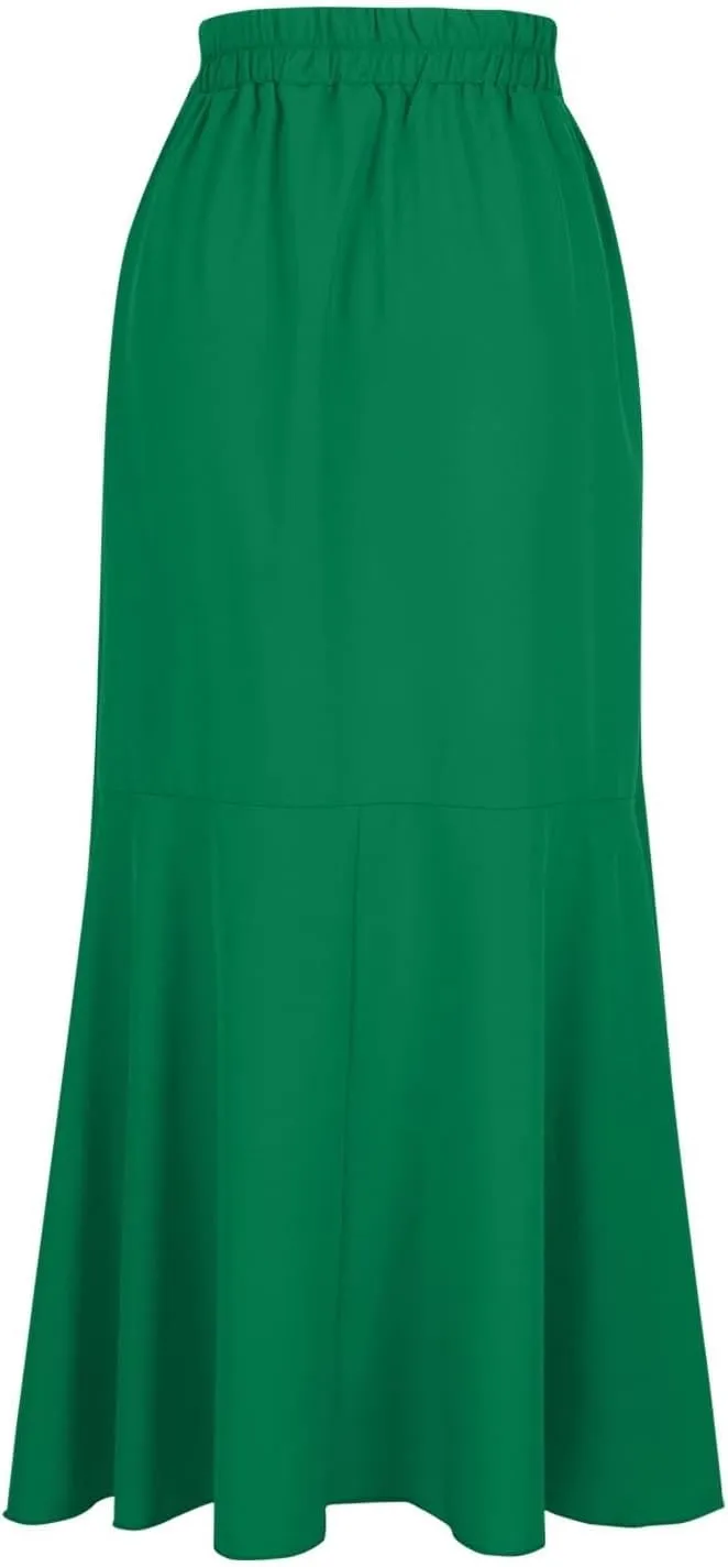 Elegant Irregular Ruffle Hem Maxi Skirts for Women High Waisted Stretch A Line Long Skirt 2025 Stylish Dress