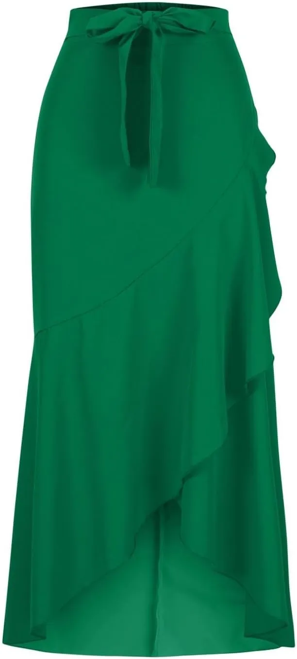 Elegant Irregular Ruffle Hem Maxi Skirts for Women High Waisted Stretch A Line Long Skirt 2025 Stylish Dress