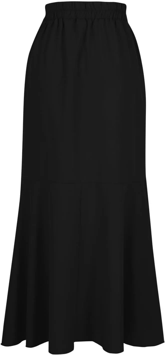 Elegant Irregular Ruffle Hem Maxi Skirts for Women High Waisted Stretch A Line Long Skirt 2025 Stylish Dress