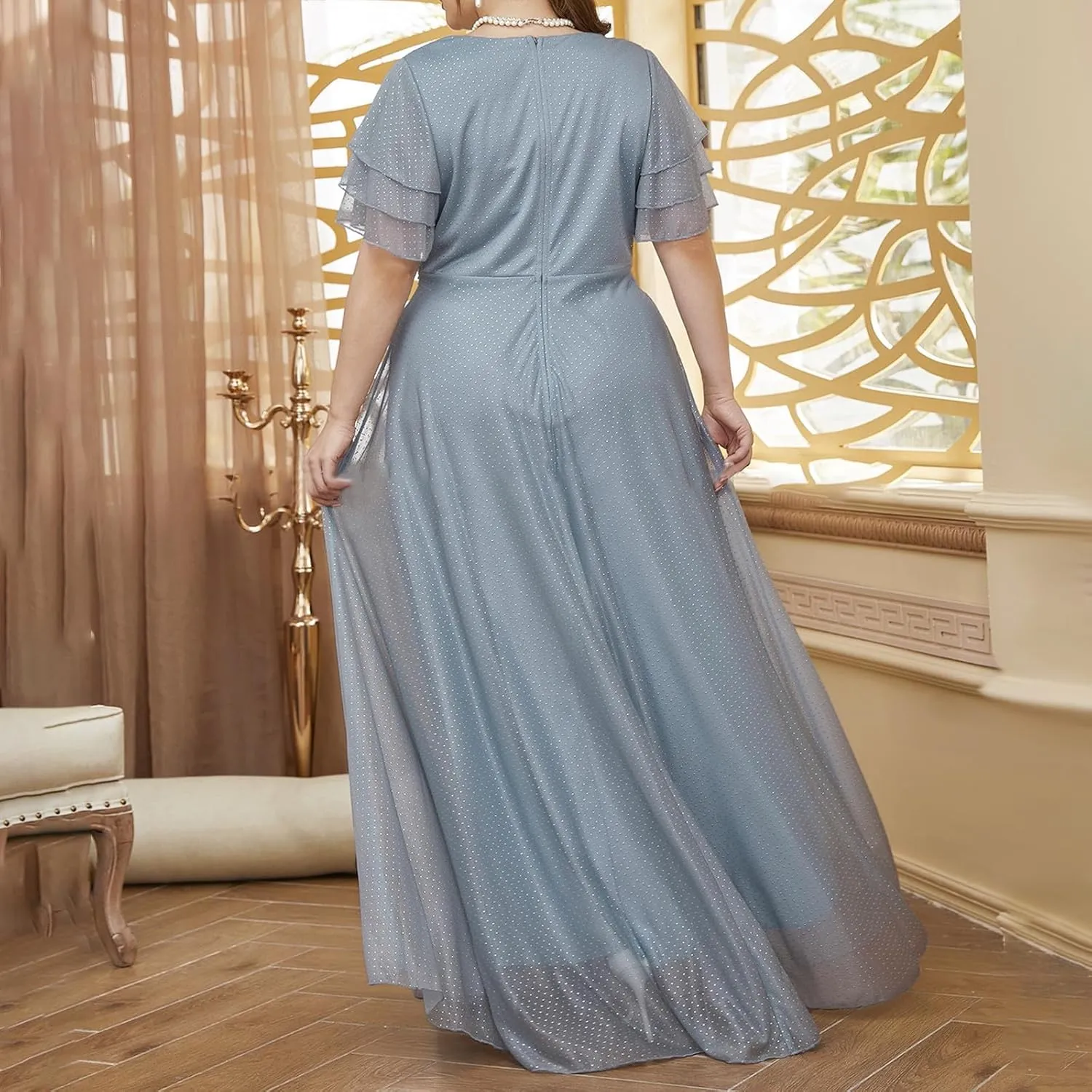 Elegant V Neck Dress for Women Fashionable Ruffle Sleeve Chiffon Midi Skirt Front Tie Wrap Comfy Dresses Prom Gowns