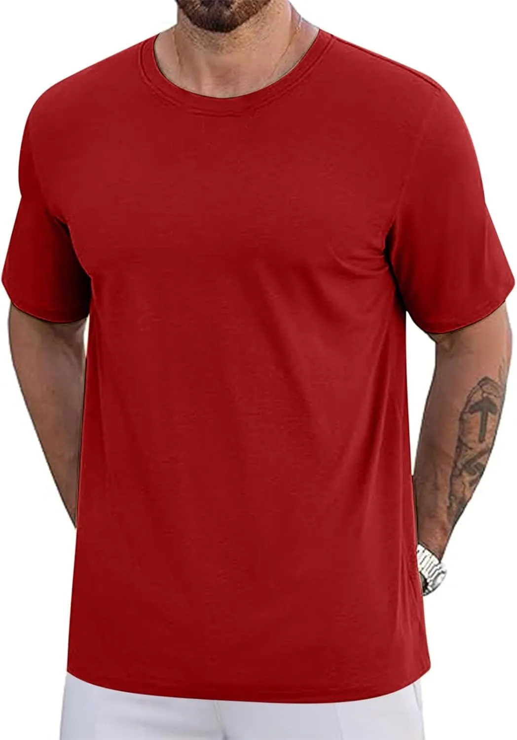 Finelylove Mens Oversized Cotton T-Shirts Big and Tall Short Sleeve Crewneck Casual Shirts Summer Cotton Basic Tee Tops