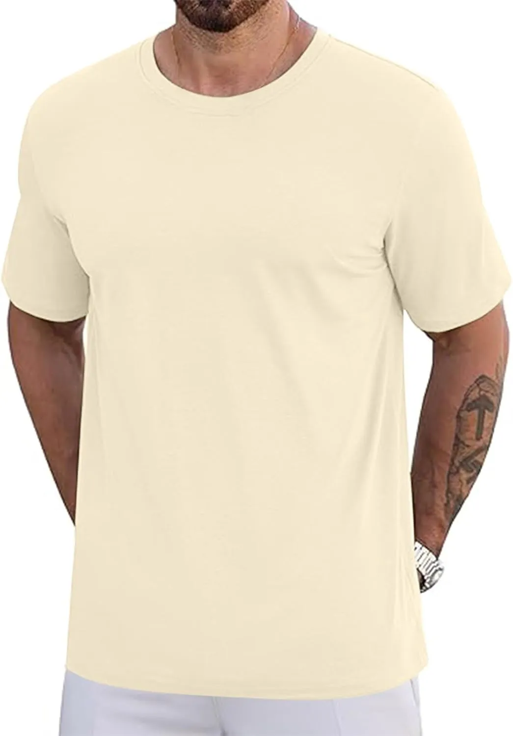 Finelylove Mens Oversized Cotton T-Shirts Big and Tall Short Sleeve Crewneck Casual Shirts Summer Cotton Basic Tee Tops