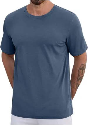 Finelylove Mens Oversized Cotton T-Shirts Big and Tall Short Sleeve Crewneck Casual Shirts Summer Cotton Basic Tee Tops