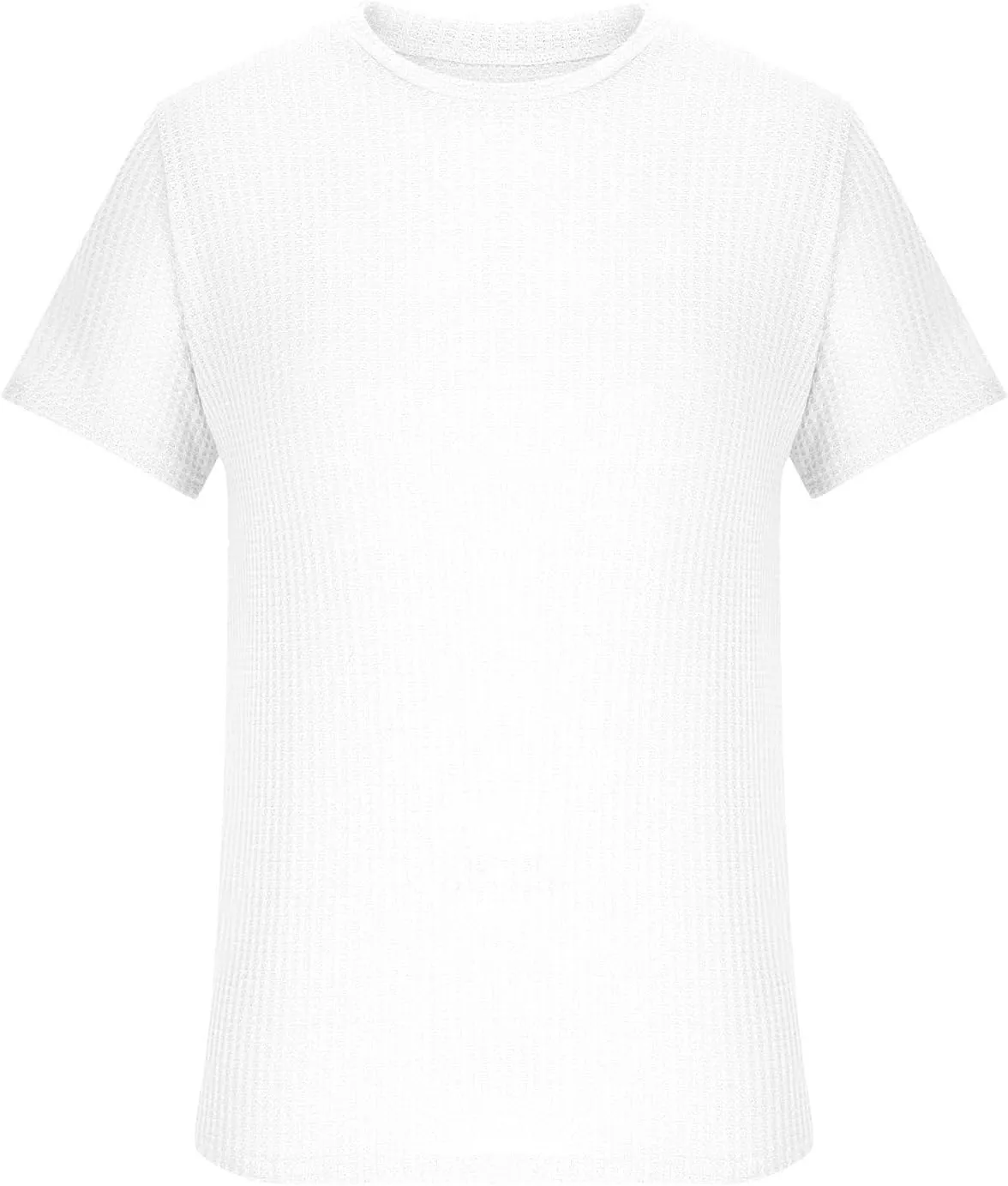 Finelylove T Shirts for Man Crochet Knitted T Shirt Crew Neck Short Sleeve Summer Beach Waffle Textured Tops Casual