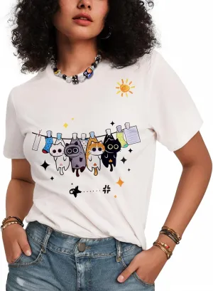 Flafens T Shirts for Women Graphic Tees - Womens T-Shirts Cotton Cute Fit Tshirts Teens Girls