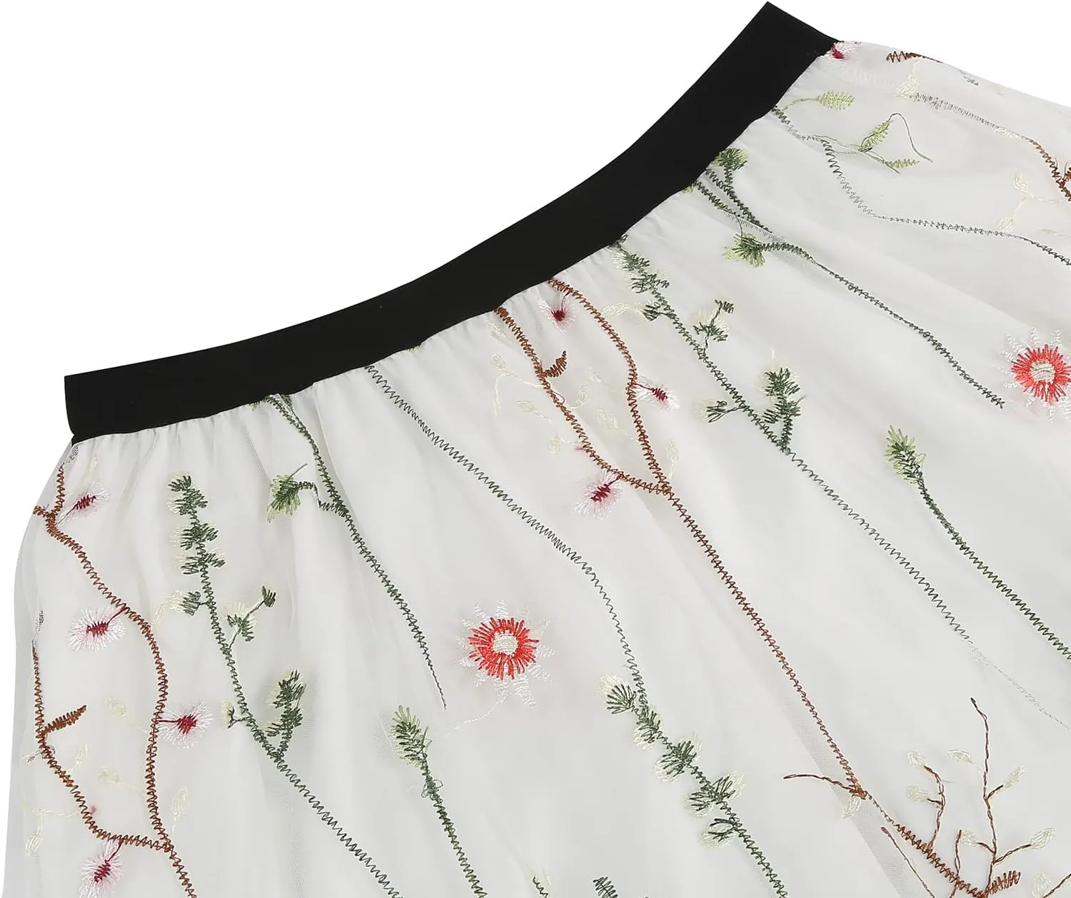 Floral Embroidered Women's Skirts - Vintage Tulle Wedding & Prom A-Line Flower Skirts with Elastic Waist