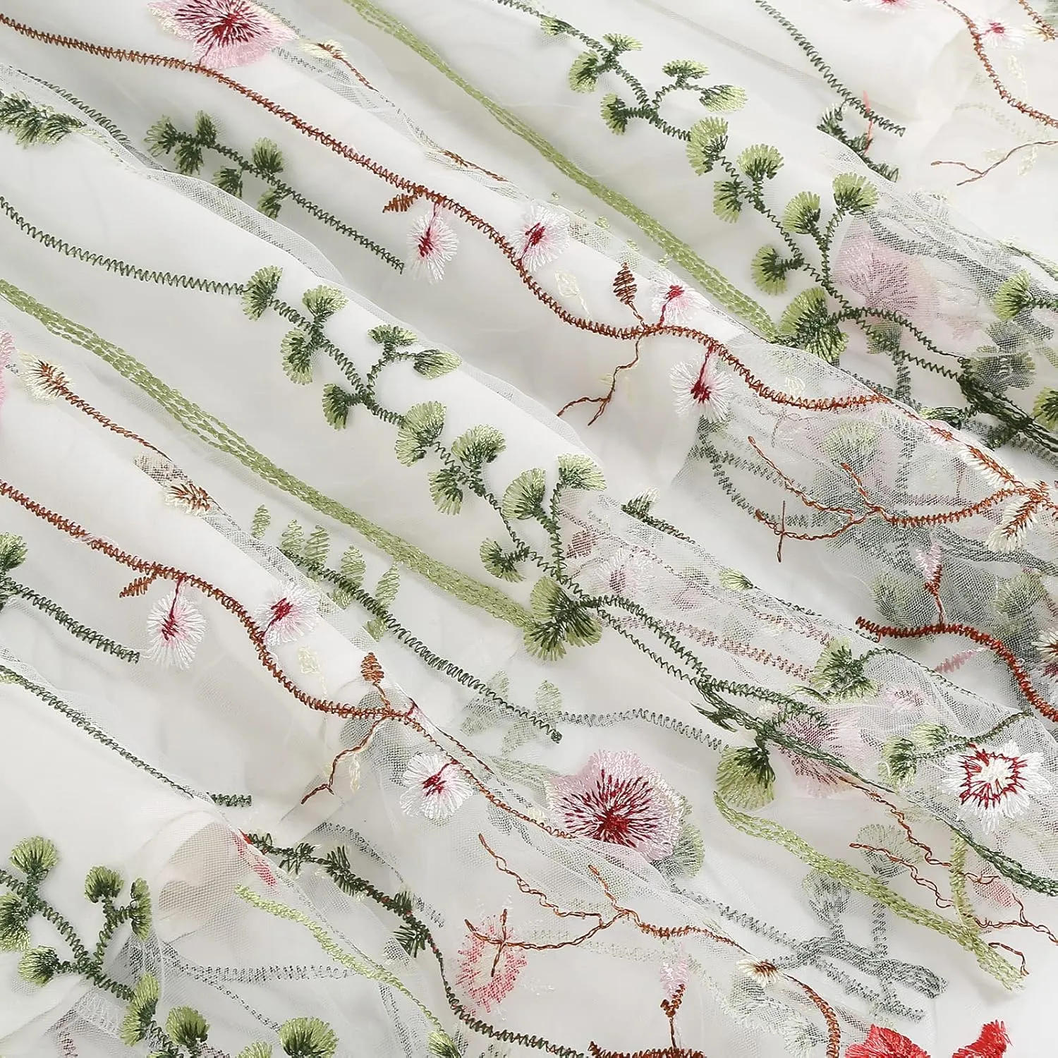 Floral Embroidered Women's Skirts - Vintage Tulle Wedding & Prom A-Line Flower Skirts with Elastic Waist
