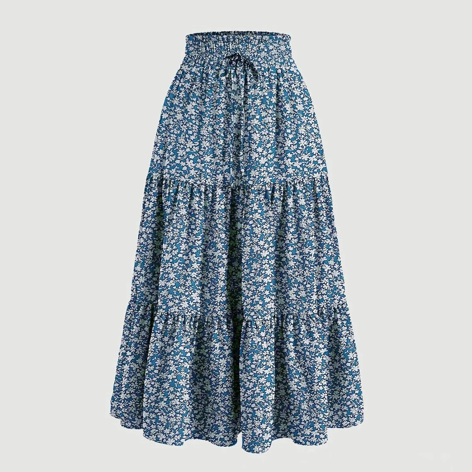 Floral Maxi Skirt for Women Summer Comfy Tiered Elastic High Waisted Skirts Vacation A-Line Flowy Swing Long Skirts