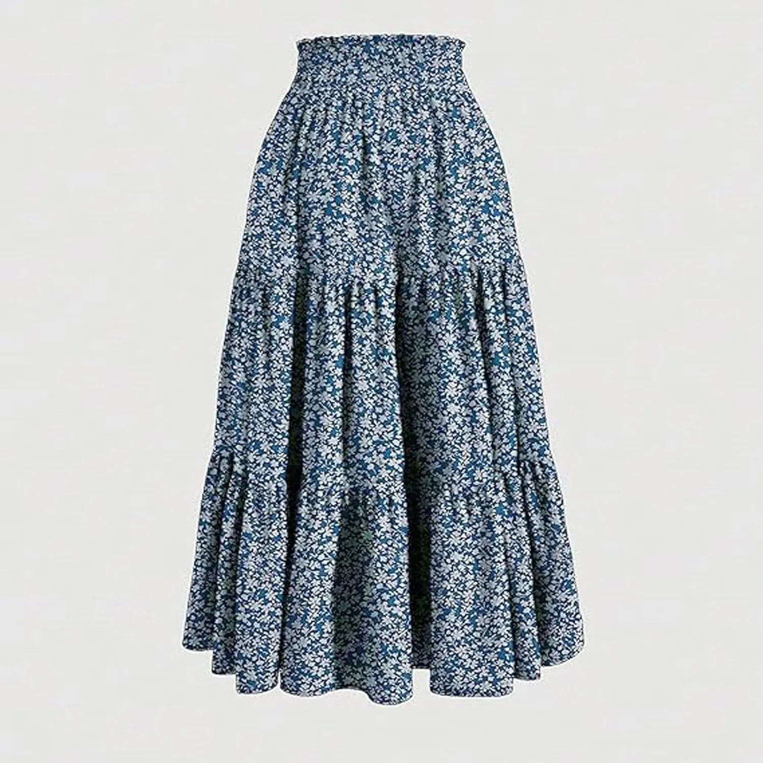 Floral Maxi Skirt for Women Summer Comfy Tiered Elastic High Waisted Skirts Vacation A-Line Flowy Swing Long Skirts