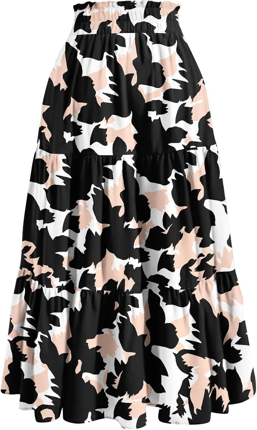 Floral Maxi Skirt for Women Summer Comfy Tiered Elastic High Waisted Skirts Vacation A-Line Flowy Swing Long Skirts
