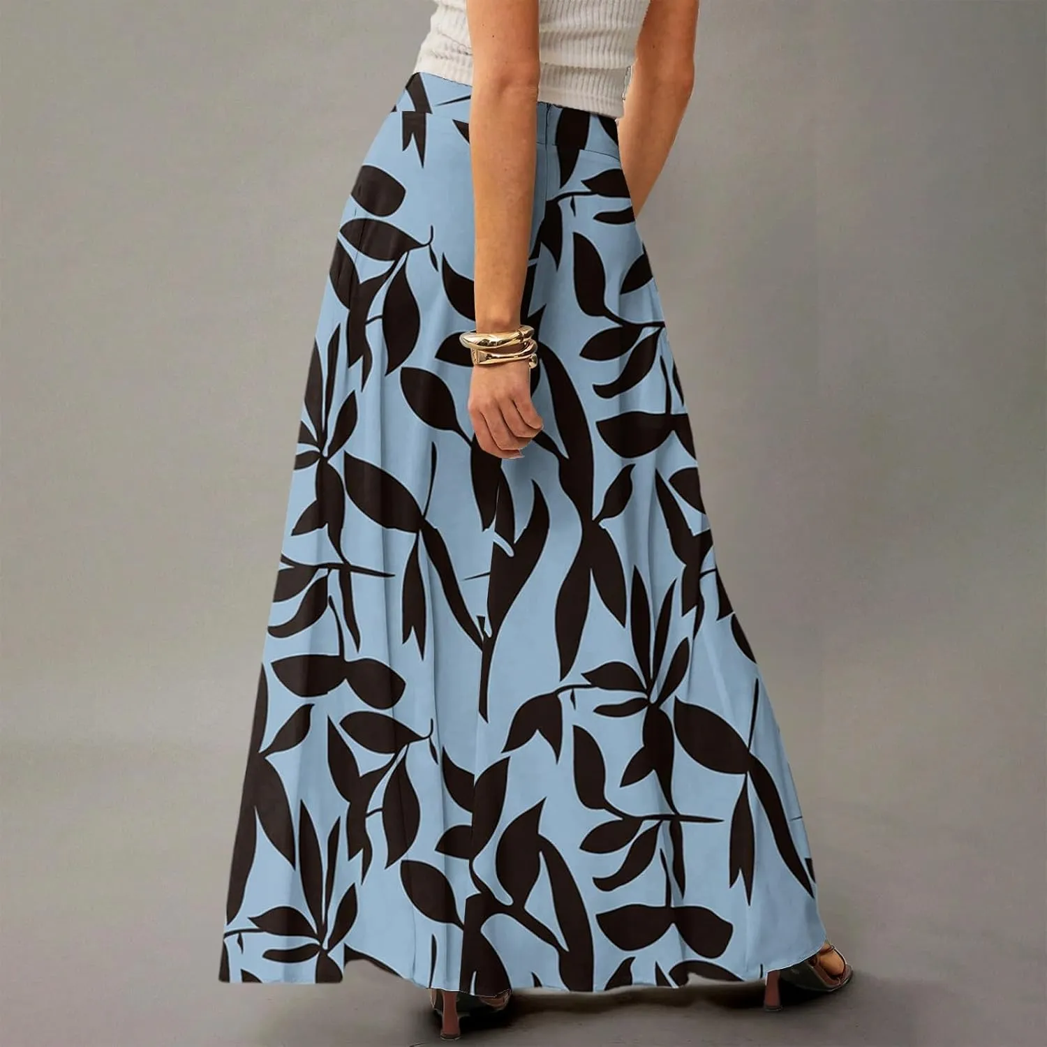 Floral Maxi Skirts for Women Trendy Summer Casual Flowy High Waisted Plus Size Long Boho Beach Skirt with Pockets