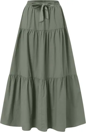 Flowy Maxi Skirts for Women Summer Layered Tiered High Waisted Skirt Ruffle A-Line Skirts Casual Long Flowy Skirts