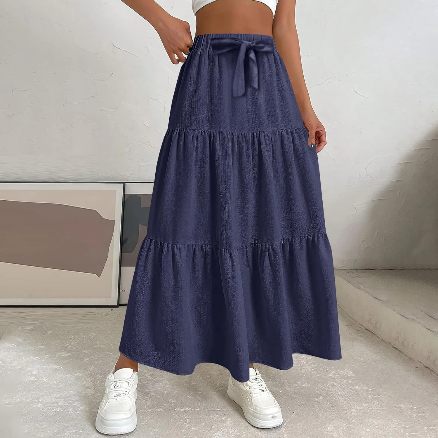 Flowy Maxi Skirts for Women Summer Layered Tiered High Waisted Skirt Ruffle A-Line Skirts Casual Long Flowy Skirts