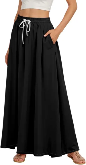 Flowy Maxi Skirts for Women Trendy Summer Casual Floral High Waisted Plus Size Long Boho Work Skirt with Pockets