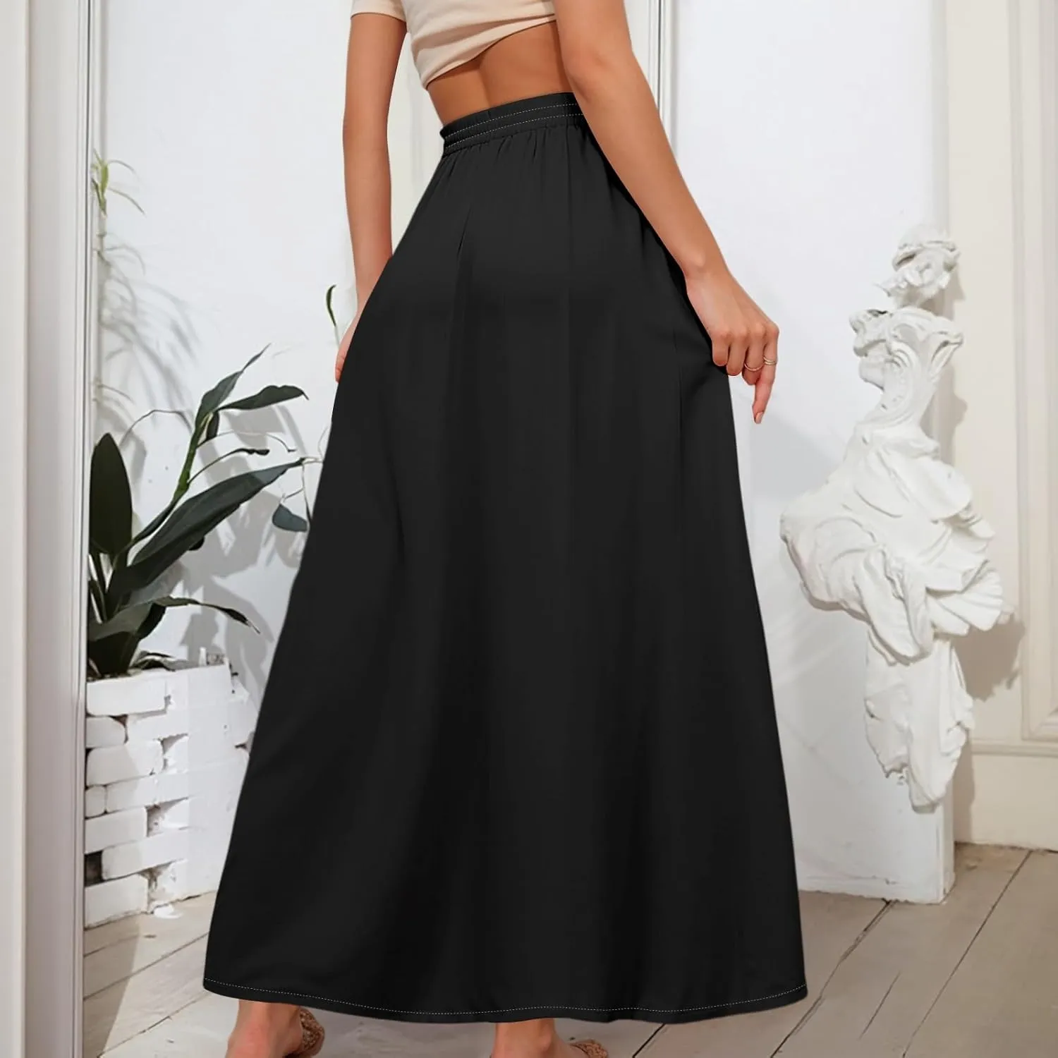 Flowy Maxi Skirts for Women Trendy Summer Casual Floral High Waisted Plus Size Long Boho Work Skirt with Pockets