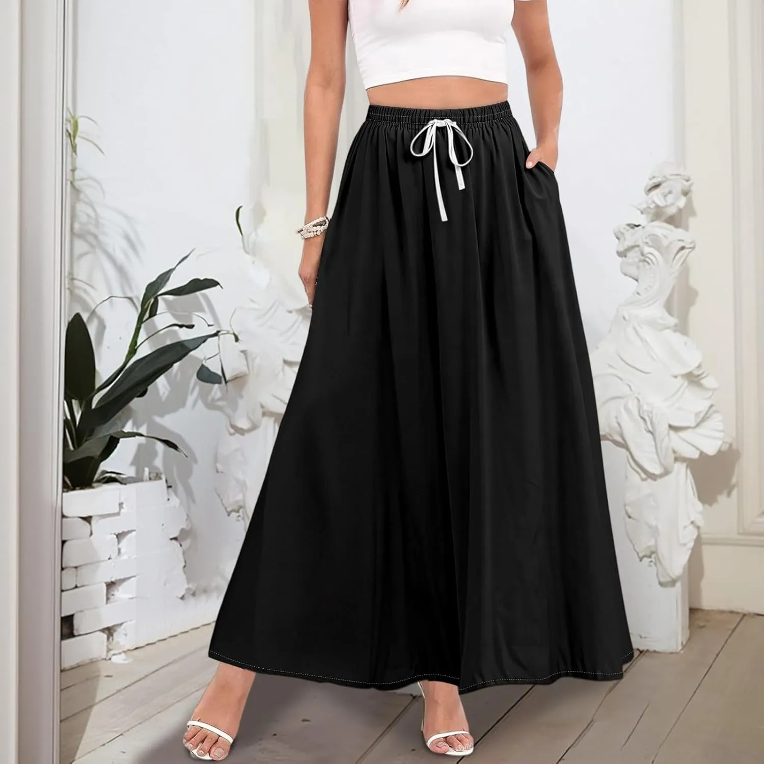 Flowy Maxi Skirts for Women Trendy Summer Casual Floral High Waisted Plus Size Long Boho Work Skirt with Pockets