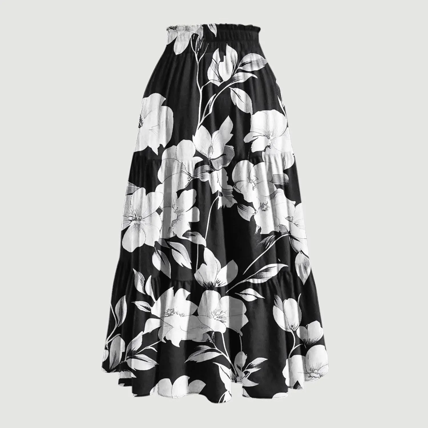Flowy Skirts for Women Floral A Line Maxi Skirts High Waisted Elegant Tiered Summer Skirts Boho Long Beach Skirts
