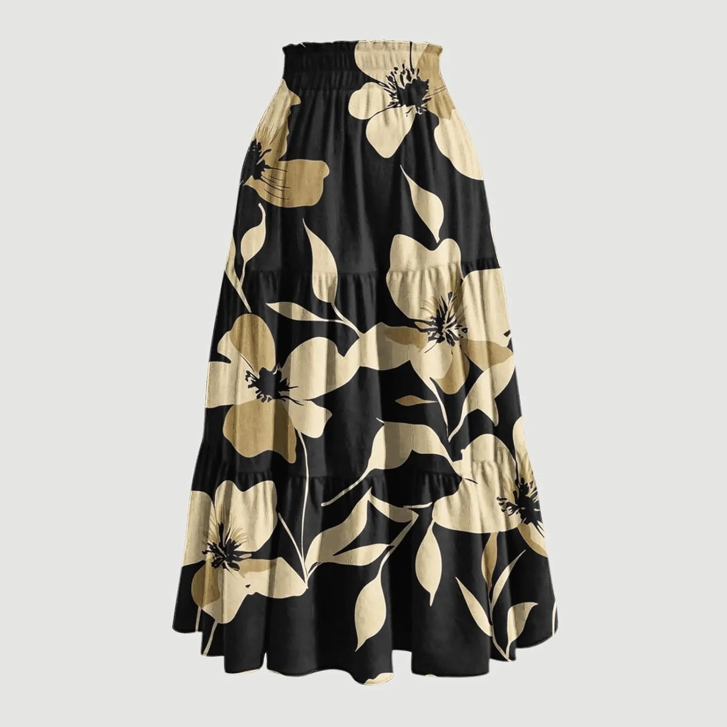 Flowy Skirts for Women Floral A Line Maxi Skirts High Waisted Elegant Tiered Summer Skirts Boho Long Beach Skirts