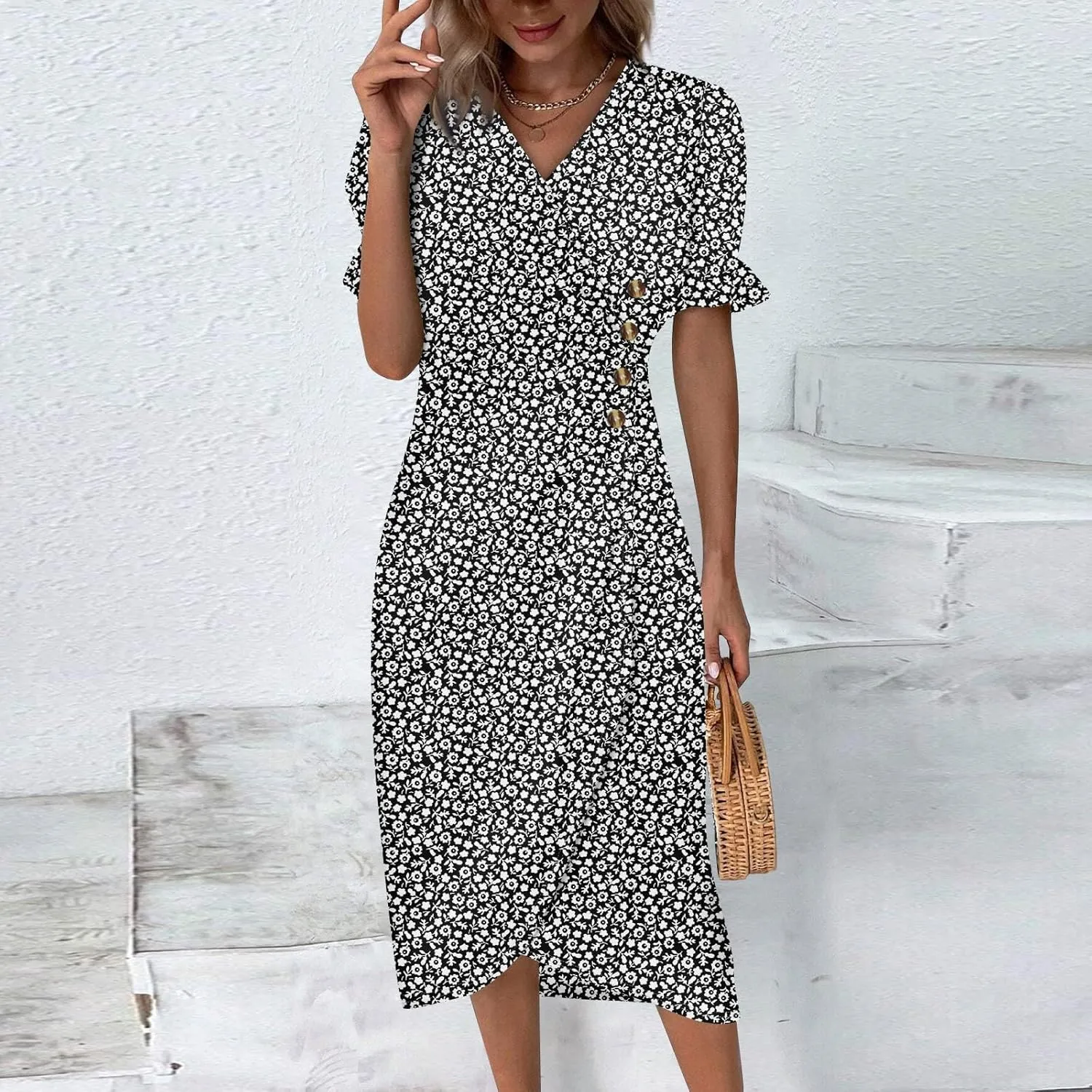 Formal Dresses for Women Curvy Summer Wrap Boho Maxi Dress V Neck Short Sleeve Hem Split Beach Prom Dresses 2025